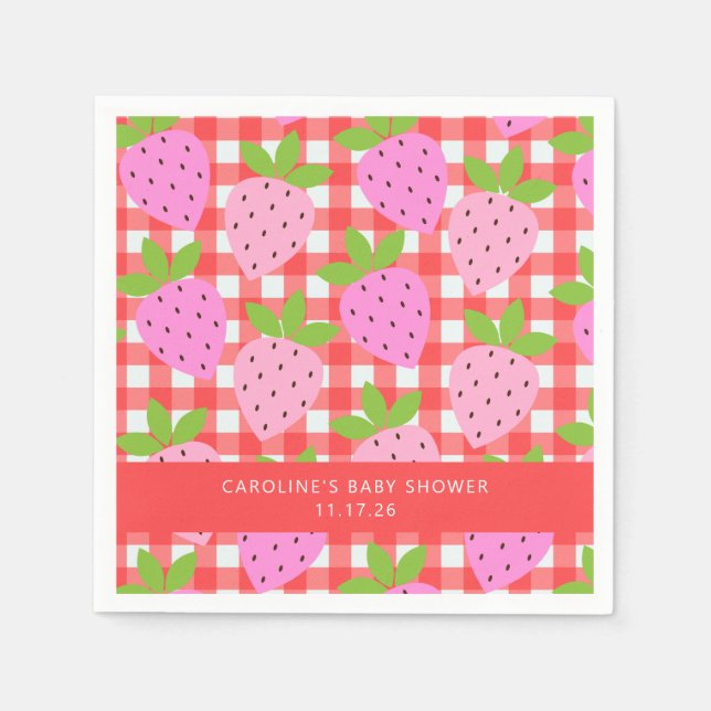 Cute Vintage Strawberry Plaid Custom Baby Shower  Napkin (Front)
