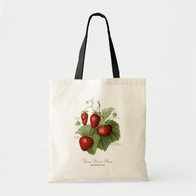 Cute Vintage Strawberry Varieties Add Your Name Tote Bag (Front)