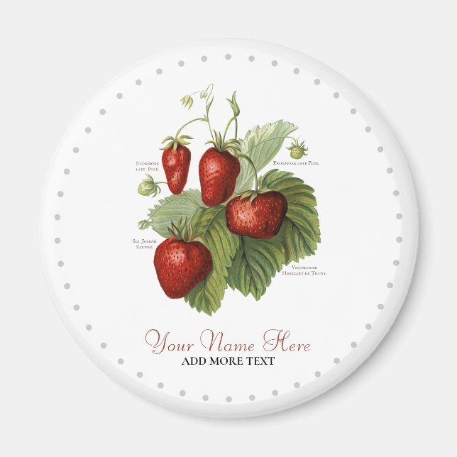 Cute Vintage Strawberry Varieties Name Magnet (Front)