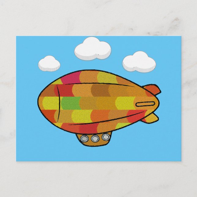 Cute Vintage Style Blimp Balloon Drawing Postcard (Front)