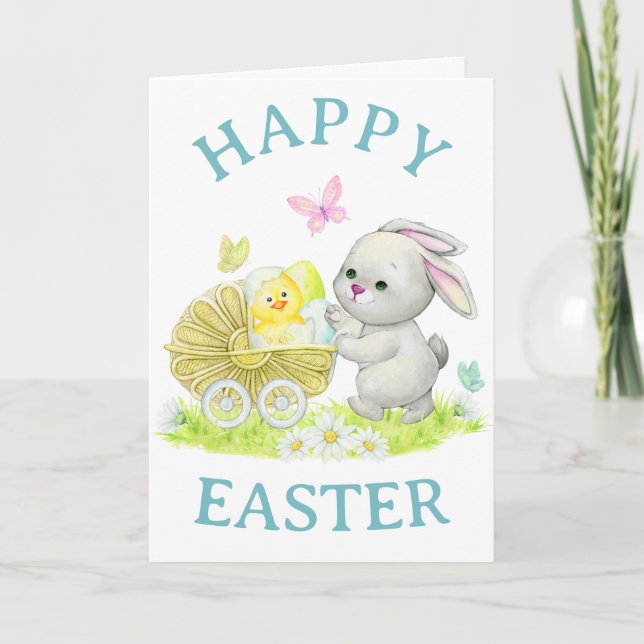 Cute vintage style Easter card with baby animals (Front)