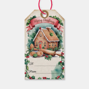Cute Vintage Style Gingerbread House Christmas Gift Tags