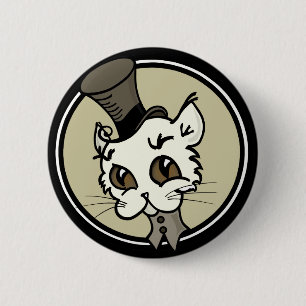 CUTE VINTAGE STYLE KITTY CAT PIN BACK BUTTON