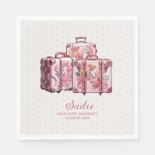 Cute Vintage Suitcases Pink College Trunk Party Napkin (Front)