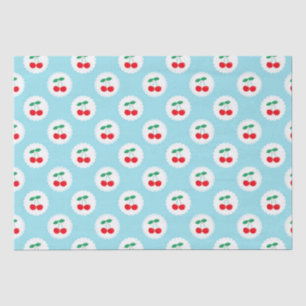 Cute Vintage Summer Blue, White & Red Cherries Tissue Paper