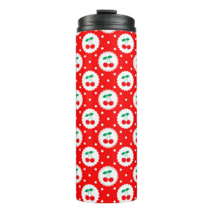  Cute Vintage Summer Cherries on Bright Red Thermal Tumbler