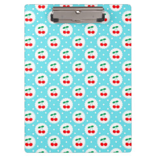 Cute Vintage Summer Cherries on Light Blue Clipboard
