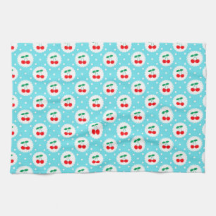  Cute Vintage Summer Cherries on Light Blue Tea Towel