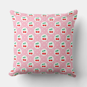 Cute Vintage Summer Cherries on Light Pink Cushion