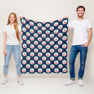 Cute Vintage Summer Cherries on Navy Blue Fleece Blanket