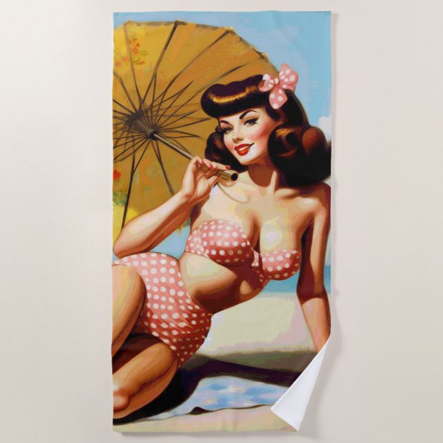 Cute Vintage Summer Pin Up Beach Towel (Front)