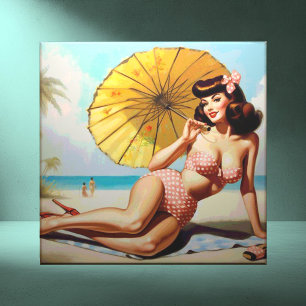 Cute Vintage Summer Pin Up Tile