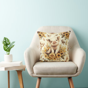 Cute Vintage Sunflower Pig Pattern Cushion