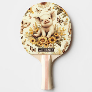 Cute Vintage Sunflower Pig Pattern Ping Pong Paddle