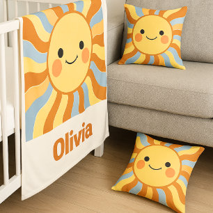 Cute Vintage Sunshine with Groovy Wavy Rays Cushion