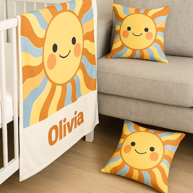 Cute Vintage Sunshine with Groovy Wavy Rays Cushion (Creator Uploaded)