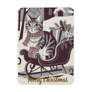 cute vintage tabby cat christmas card magnet