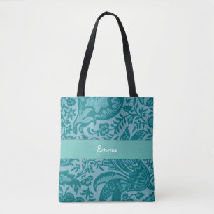 Cute Vintage Teal Green Floral Botanical Tote Bag
