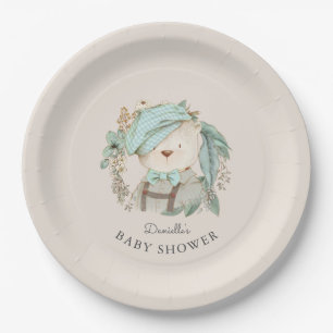 Cute Vintage Teddy Bear Baby Shower for Boy Paper Plate