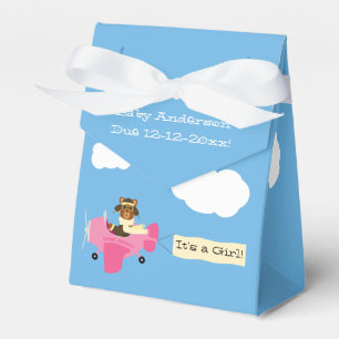 Cute Vintage Teddy Bear Pilot Girl Baby Shower Favour Box