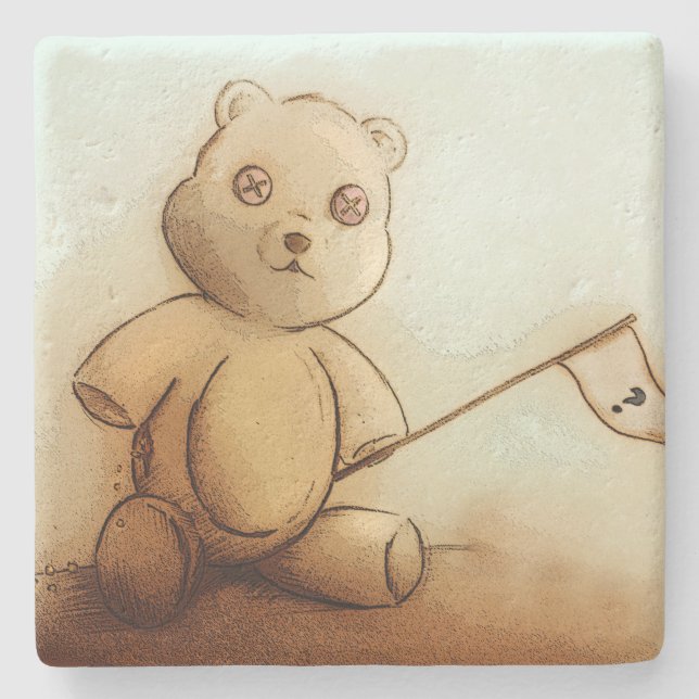 Cute Vintage Teddy Bear, Stone Coaster (Front)