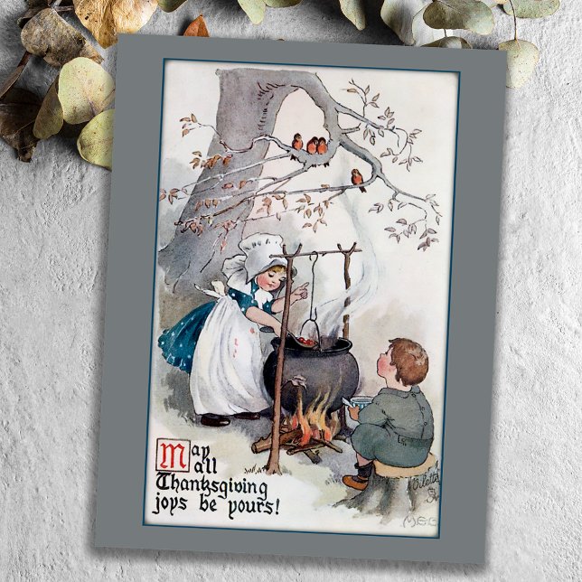 Cute Vintage Thanksgiving Children Holiday Postcard (Creator Uploaded)