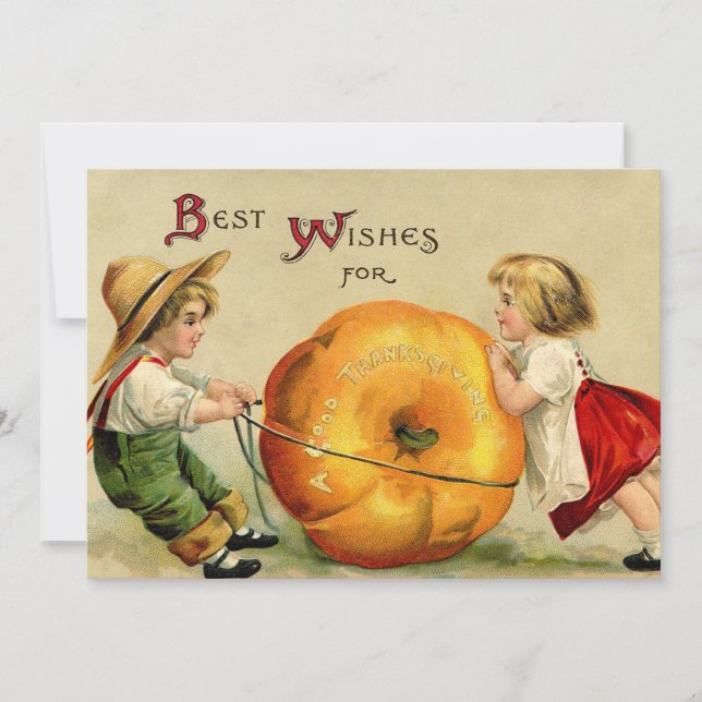 Cute Vintage Thanksgiving Greeting Holiday Card (Front)