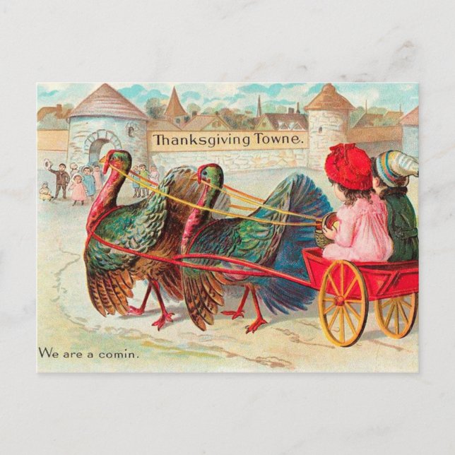 Cute Vintage Thanksgiving Holiday Postcard (Front)