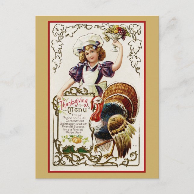 Cute Vintage Thanksgiving Menu Turkey Postcard (Front)