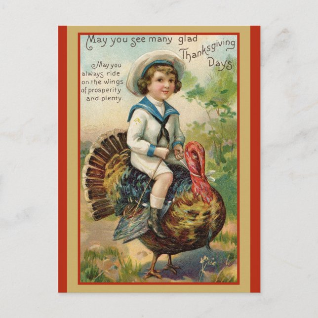 Cute Vintage Thanksgiving Turkey Postcard (Front)
