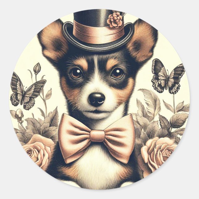 Cute Vintage Toy Fox Terrier Classic Round Sticker (Front)