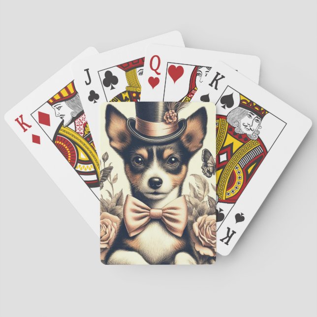 Cute Vintage Toy Fox Terrier Playing Cards (Back)