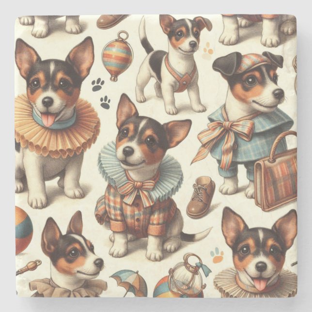 Cute Vintage Toy Fox Terrier Seamless Stone Coaster (Front)