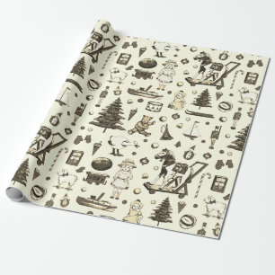 Cute Vintage Toys Horse Beige Brown Sepia Wrapping Paper