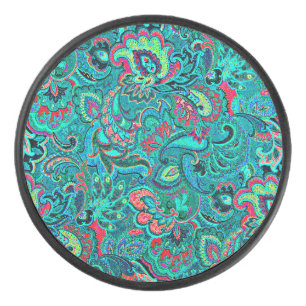 Cute vintage turquoise floral cufflinks hockey puck