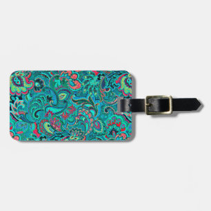 Cute vintage turquoise floral luggage tag
