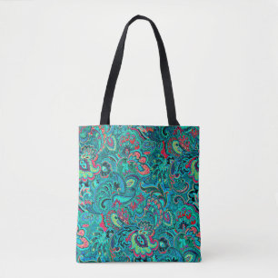 Cute vintage turquoise floral tote bag
