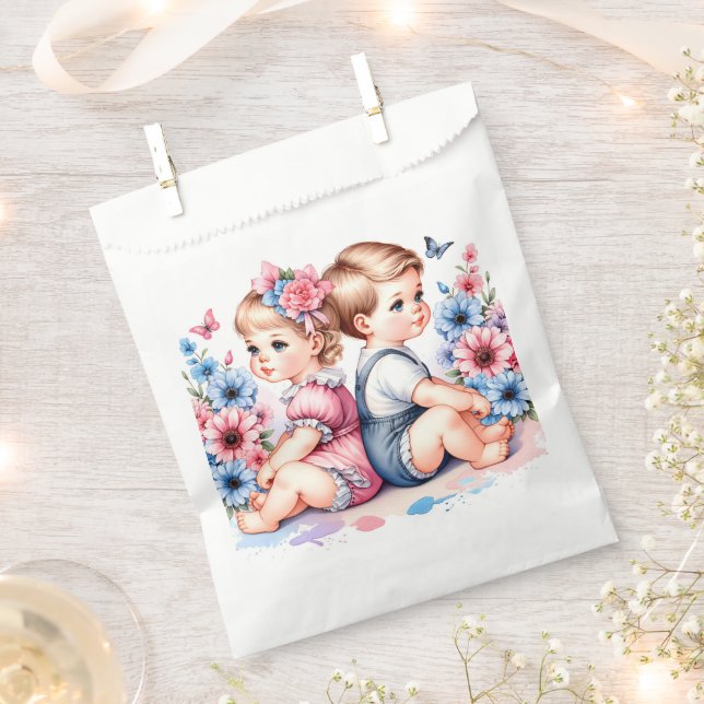 Cute Vintage Twins | Boy and Girl Favour Bags (Clipped)