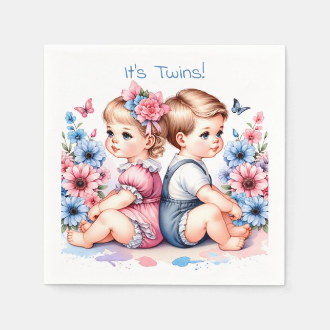 Cute Vintage Twins | Boy and Girl Napkin (Front)