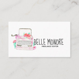 Cute vintage typewriter pink business card