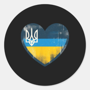 Cute Vintage Ukrainian Bynner Fan Ukraine Flag Hea Classic Round Sticker