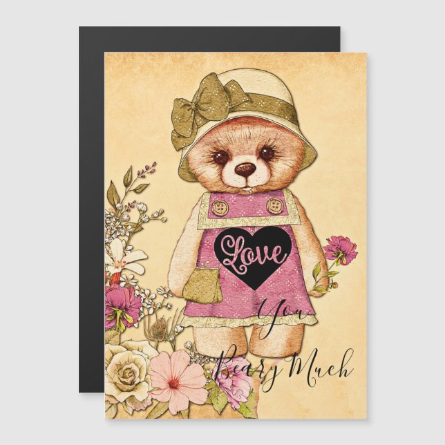 Cute vintage valentine bear  magnetic invitation (Front/Back)