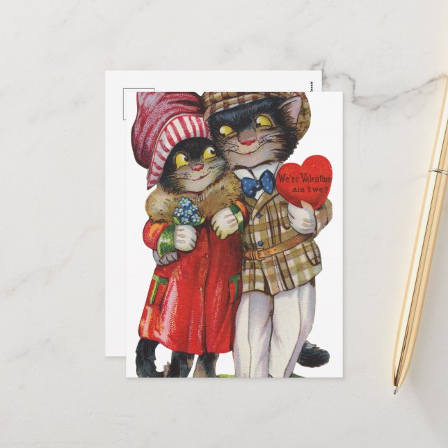 Cute vintage Valentine cats  Holiday Postcard (Front/Back In Situ)
