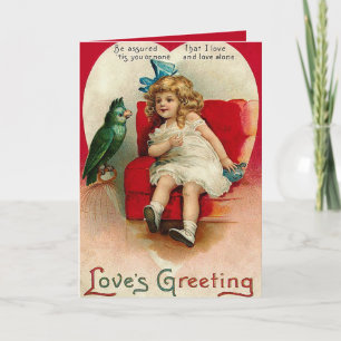 cute vintage Valentine girl add sentiment Holiday Card