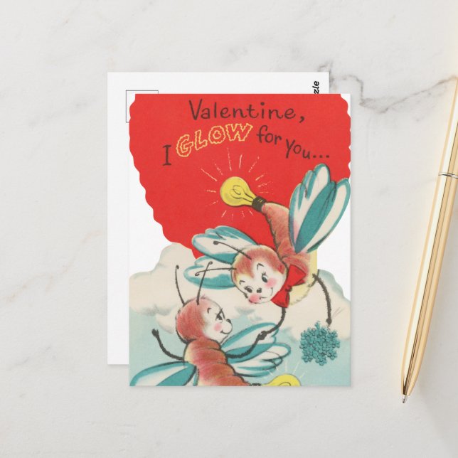 Cute vintage Valentine glow  Postcard (Front/Back In Situ)