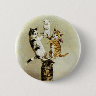Cute Vintage Victorian Cats Kittens Playing, Humou 6 Cm Round Badge