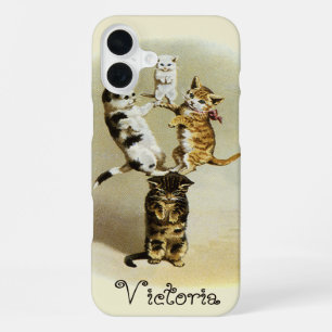 Cute Vintage Victorian Cats Kittens Playing, Humou iPhone 16 Plus Case