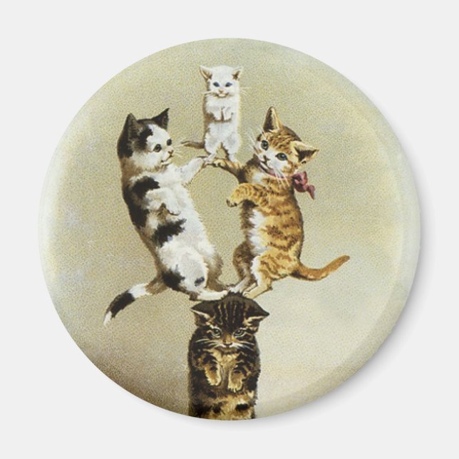 Cute Vintage Victorian Cats Kittens Playing, Magnet (Front)