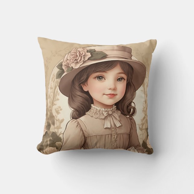 Cute Vintage Victorian Girl Portrait Cushion (Front)