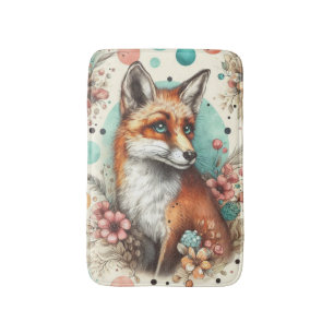 Cute Vintage Watercolo Fox Painting Bath Mat